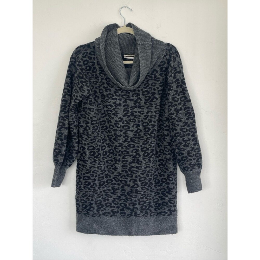 Anthropologie Gray & Black Leopard Cowl Sweater Tunic Dress